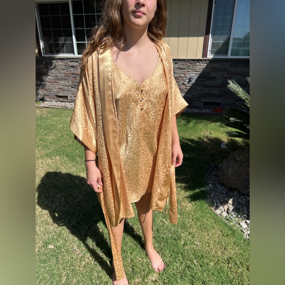 Vintage 80s/90s Intimates Sleepwear Set Robe & Slip (S/M)